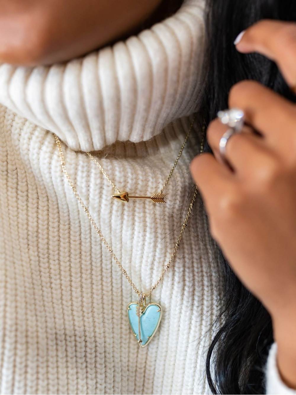 Kendra Scott Ansley Heart Gold Long Pendant Necklace in Light Blue Magnesite